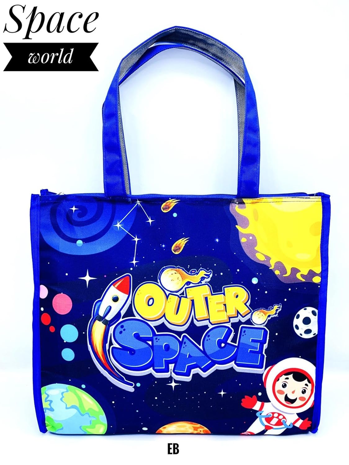 Echo Boomers Blue Space Printed Jumbo Size Drawing/Activity Tote Bag with Multiple Pockets