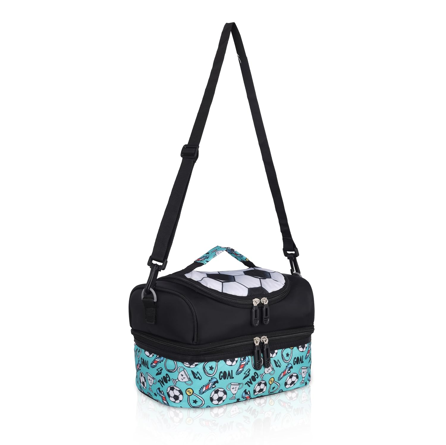 Echo Boomers Black Ball Printed Double Layer Insulated Tiffin Lunch Bag with Detachable Strap