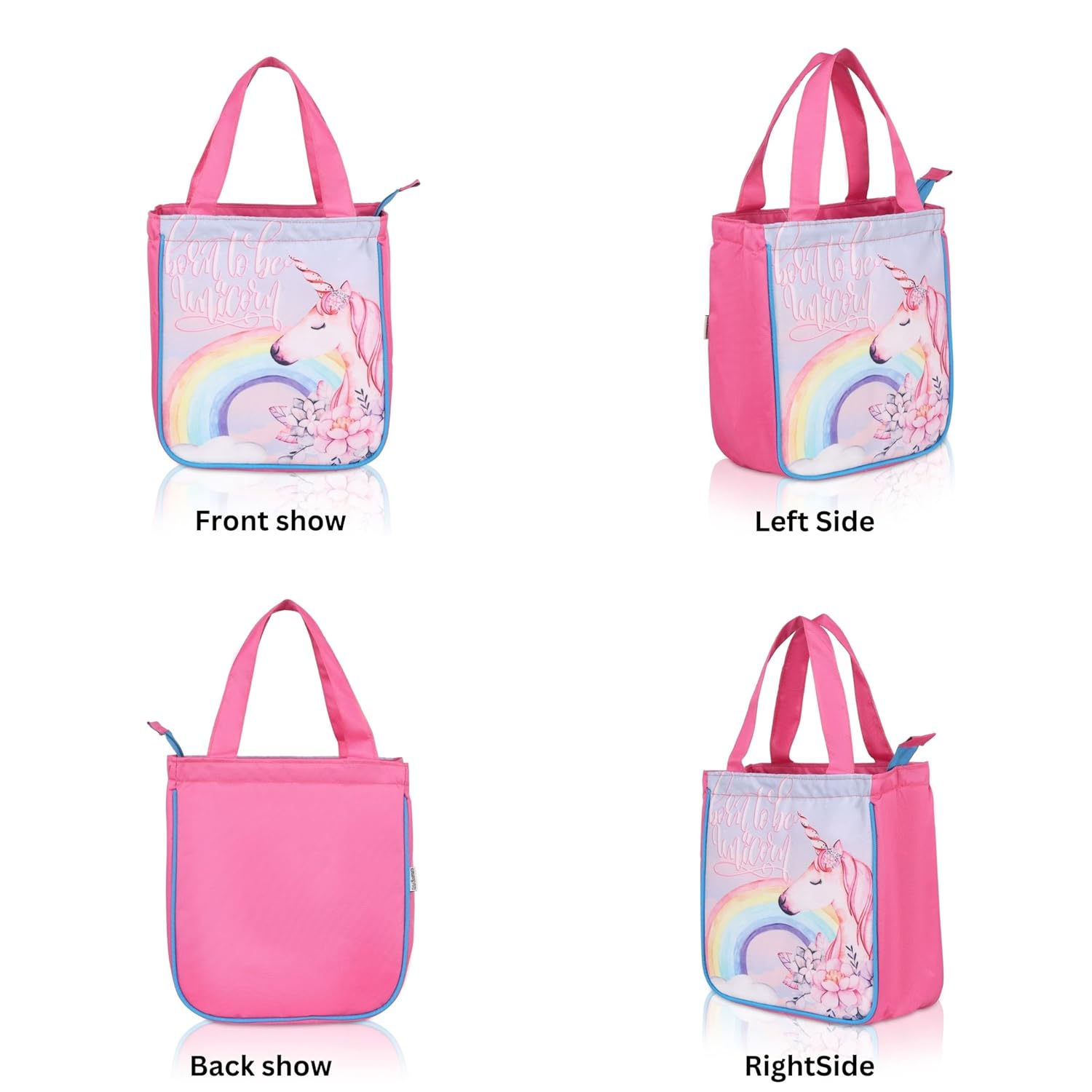 Echo Boomers Pink Unicorn Printed Lunch Bag- Insulated, Spacious & Stylish for School, Work, or Outings