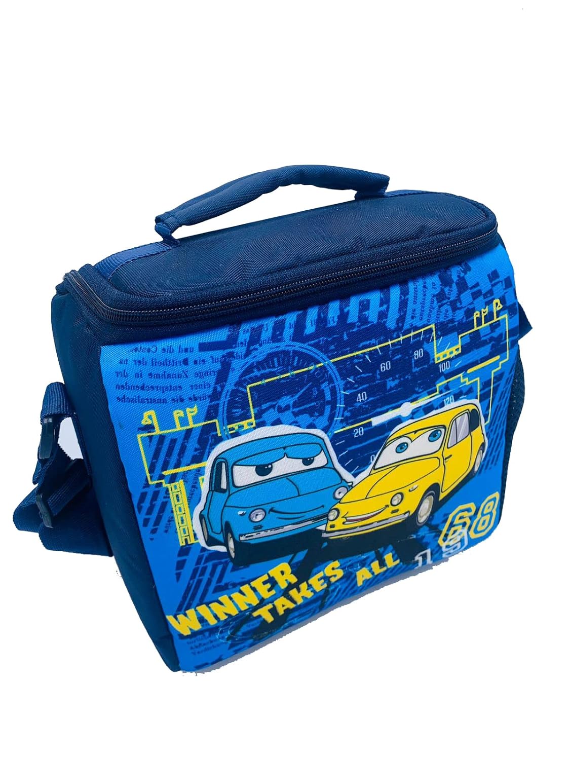 Echo Boomers Cars Printed Insulated Lunch Bag & Rolled Dinning TableMat Combo, Tiffin and Food Storage Bag for Work, Students, Office, Picnic, College & School with Multiple Zipper Pockets Blue