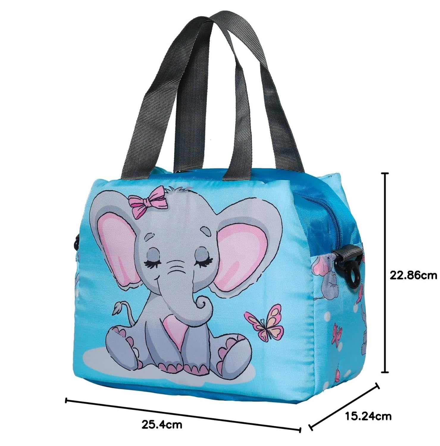 Echo Boomers Elephant Printed Double Layer Insulated Tiffin Lunch Bag with Multi Zipper Pockets