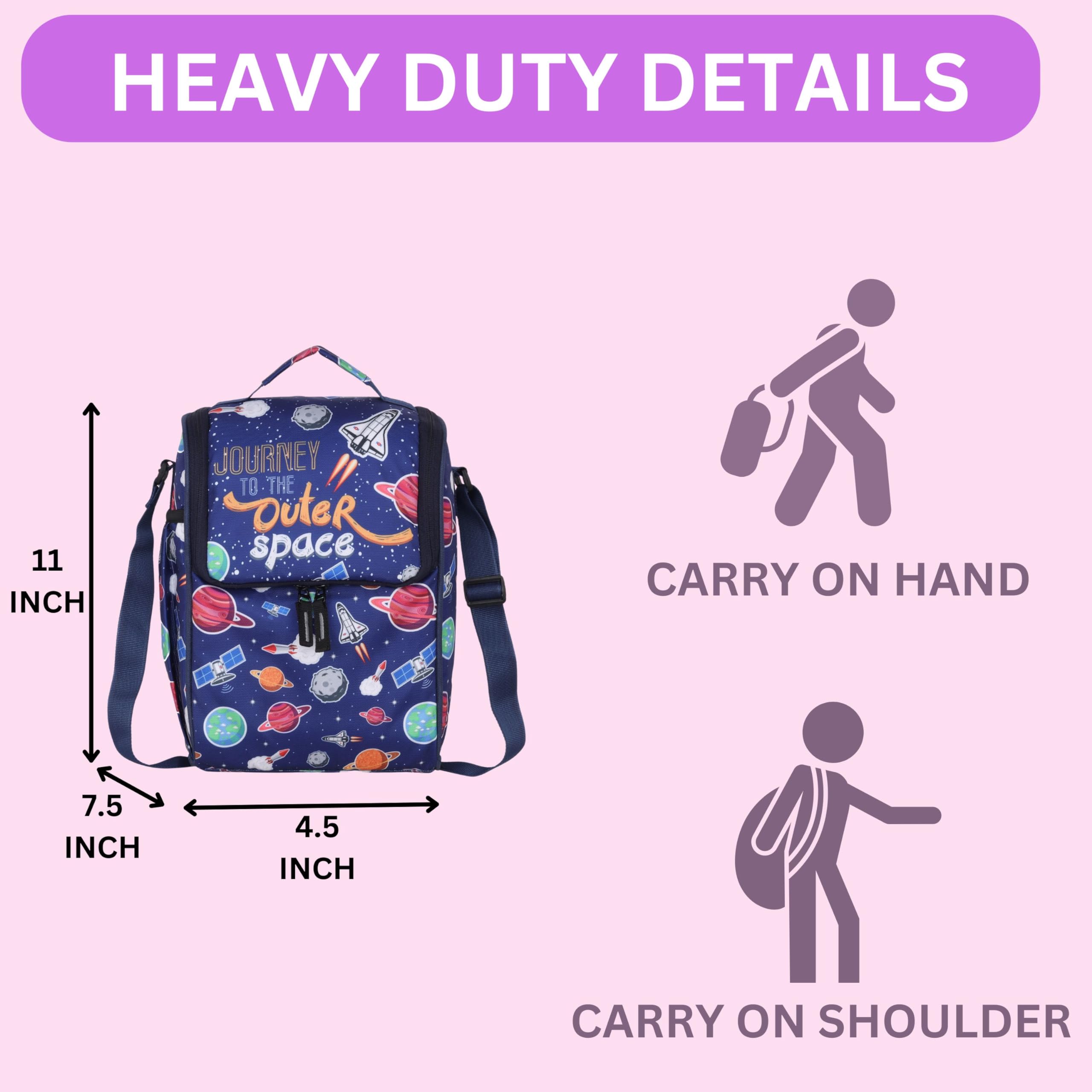 Echo Boomers Space Explorer Lunch Bag for Kids | Blue Tiffin Bag with Strap | Outer Space Theme | Ideal for Picnics and School