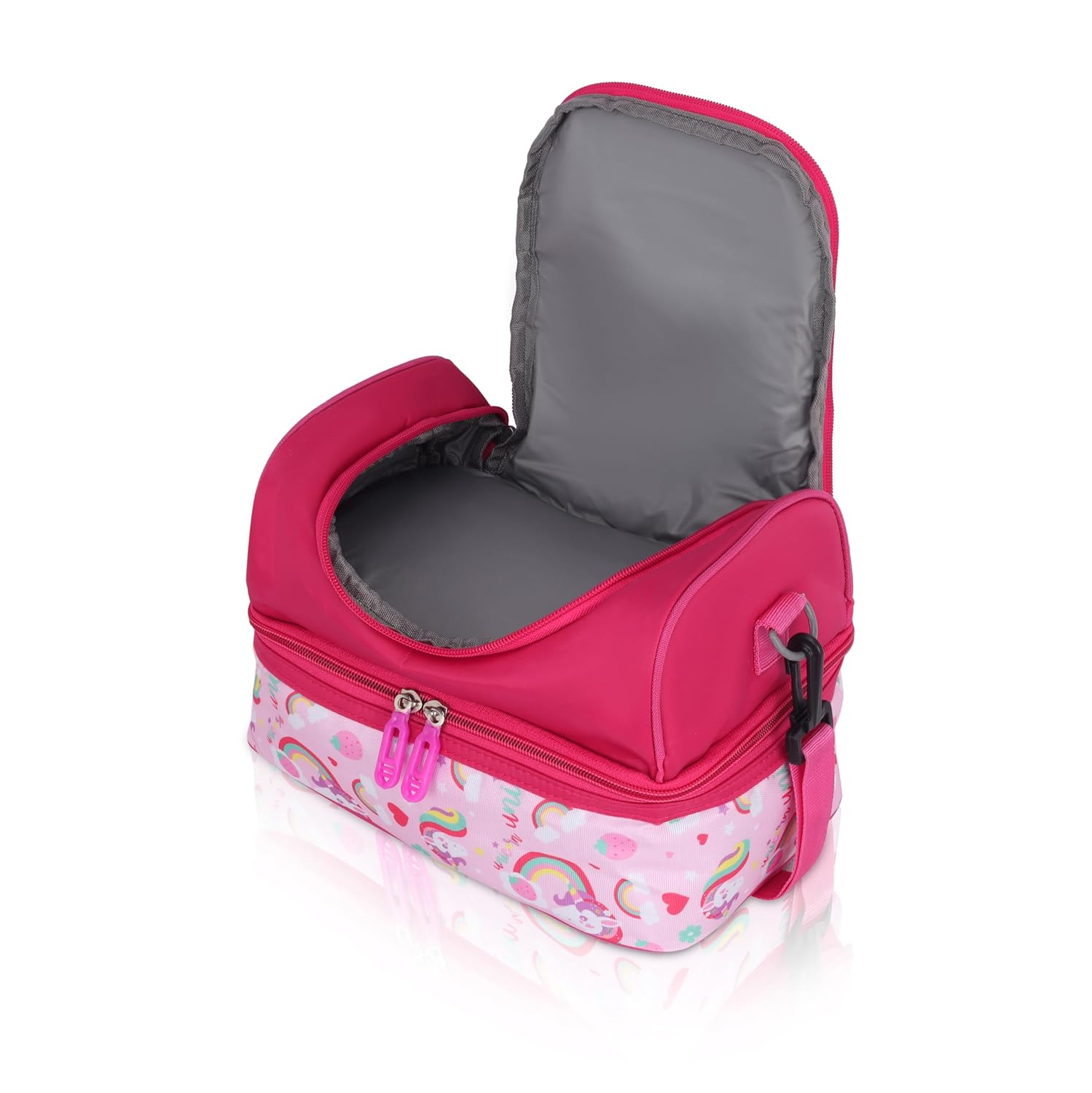 Echo Boomers Pink Unicorn Printed Double Layer Insulated Tiffin Lunch Bag with Detachable Strap