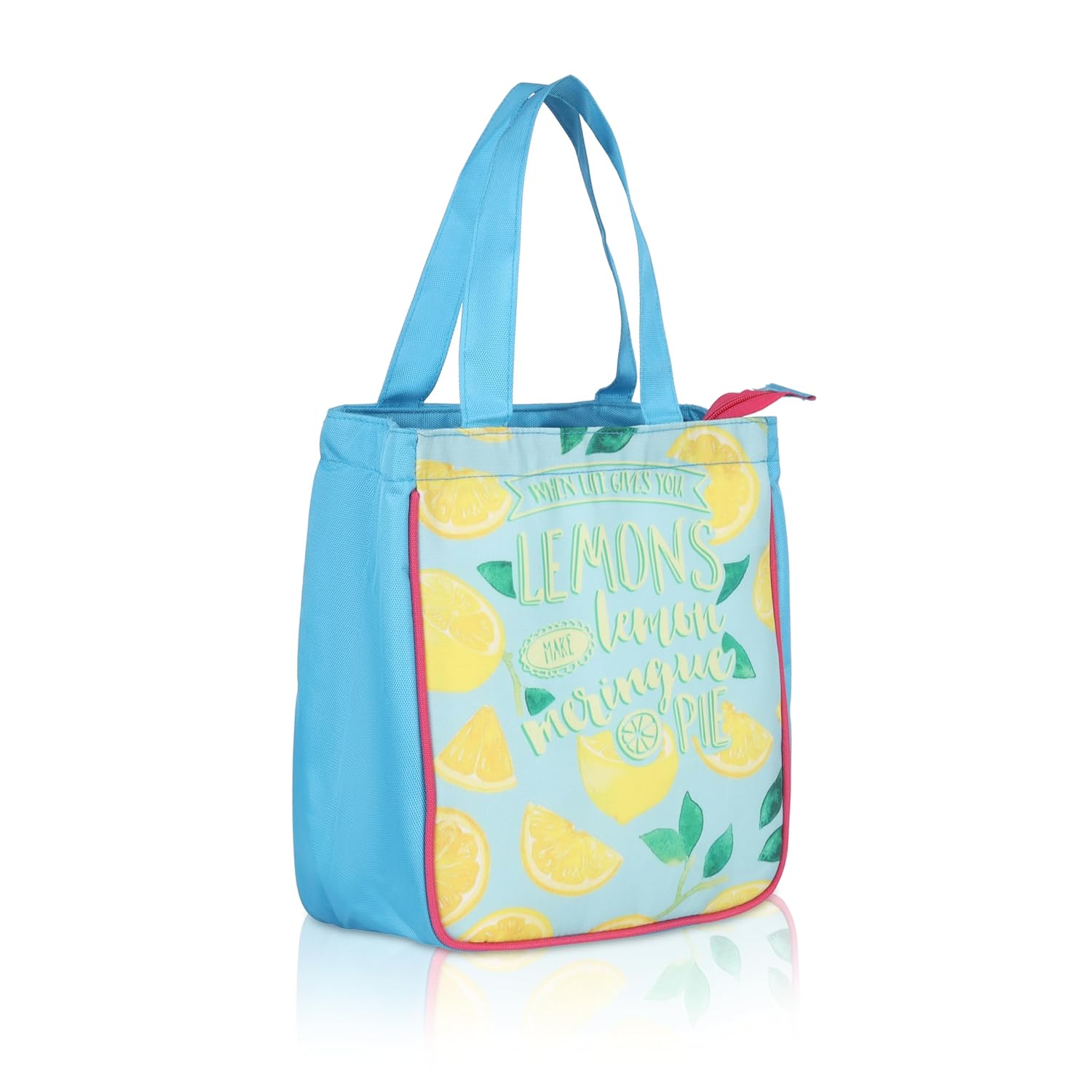 Echo Boomers Blue Lemons Printed Lunch Bag- Insulated, Spacious & Stylish for School, Work, or Outings