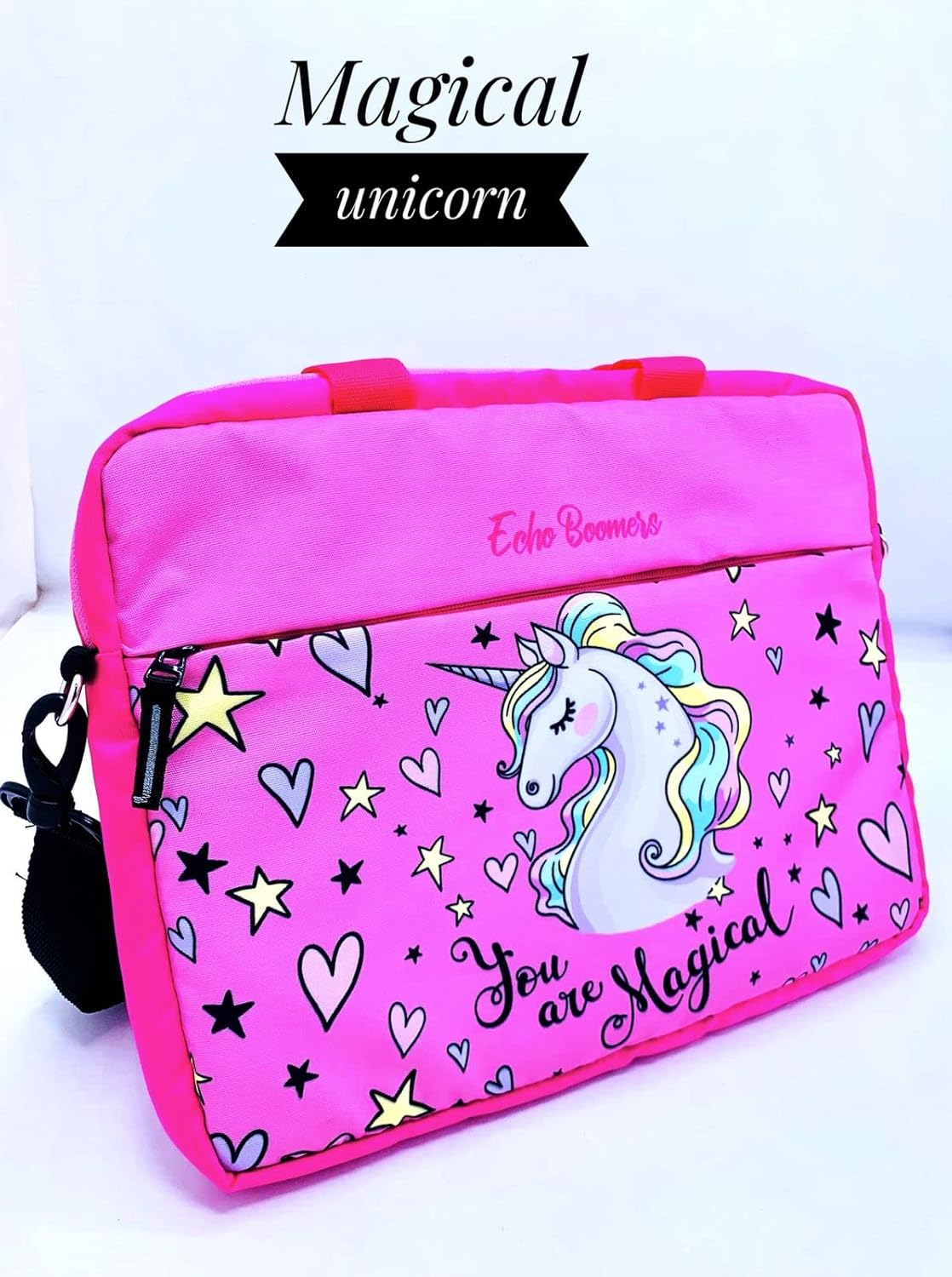 Echo Boomers Pink Unicorn Printed Laptop Sleeve Sling Bag with Detachable Shoulder Strap