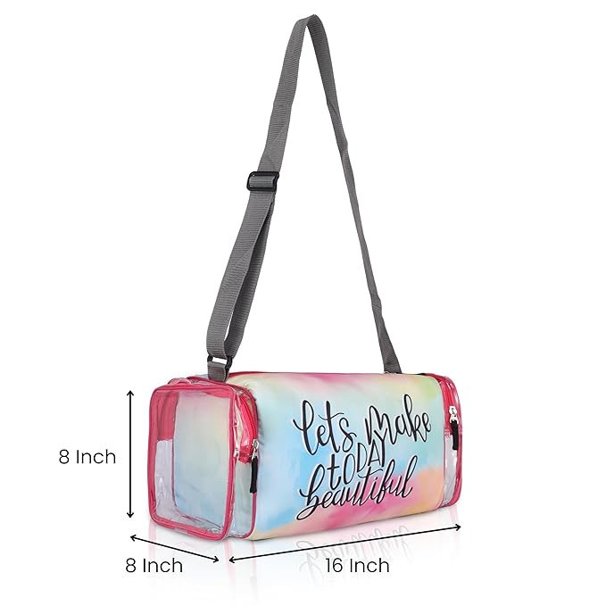 Echo Boomers Pink Tie & Dye Print Square Travel Duffle Gym Luggage Bag with PVC Side Compartments