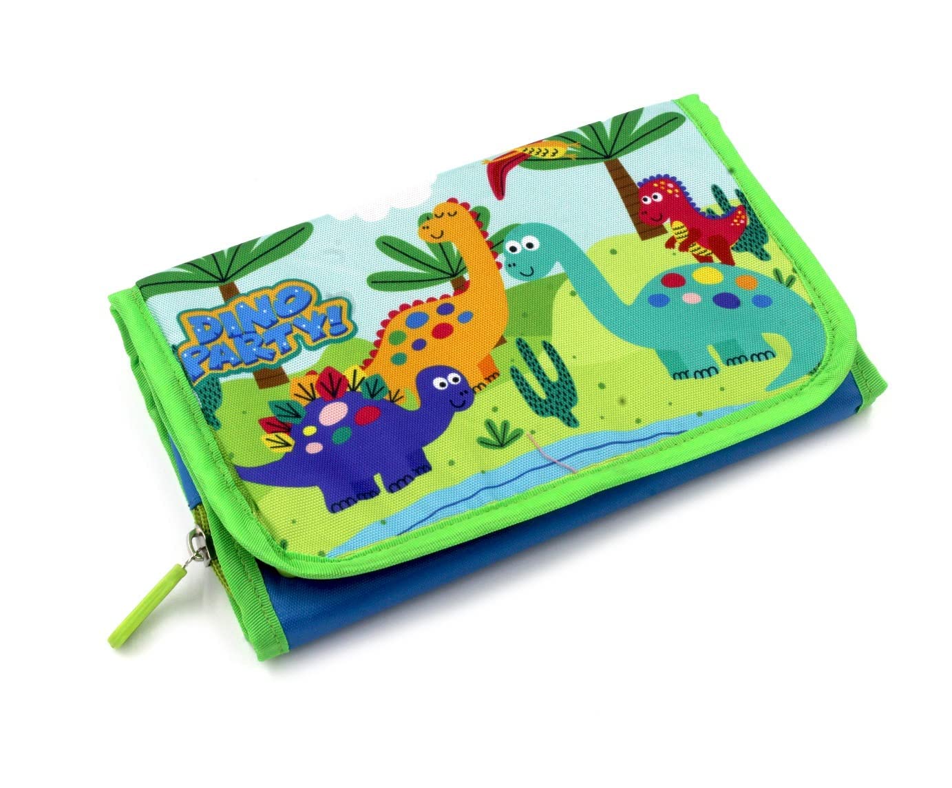 Echo Boomers Green Dinosaur Print Flip Flap Stationery Pouch – Portable & Durable Organizer for Color Pencils, Pencils, Paint Brushes – Perfect for Artists, Students, Kids & Adults