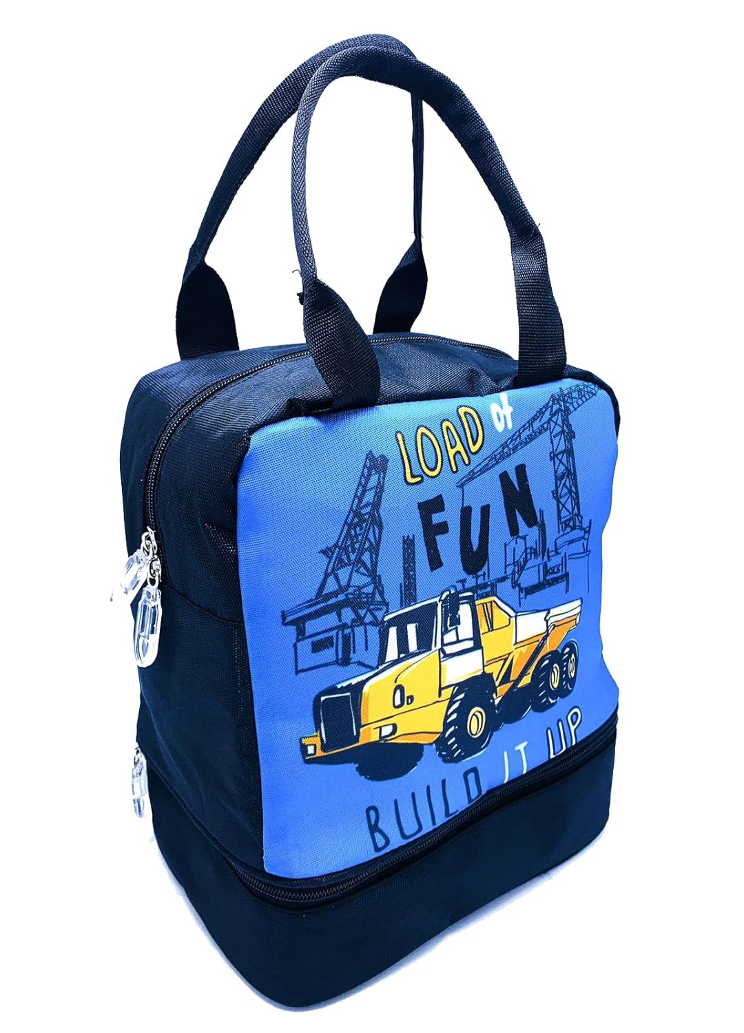 Echo Boomers Blue Cars Printed Double Layer Insulated Tiffin Lunch Double Bag with Multi Zipper Pockets