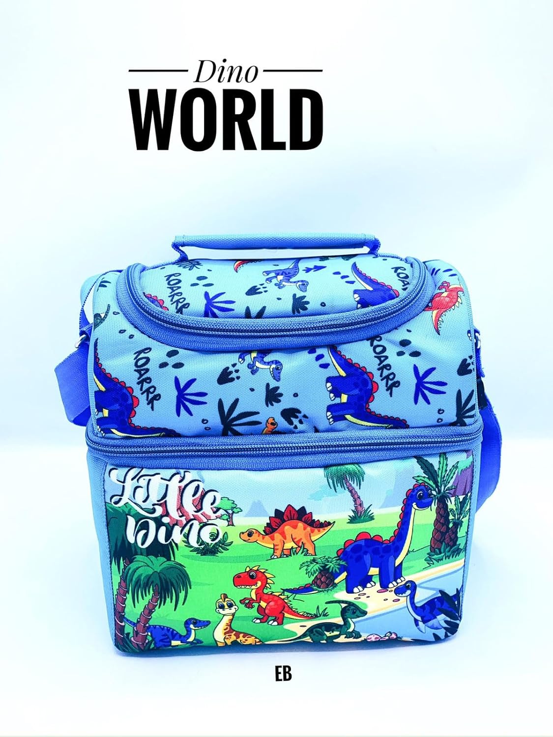 Echo Boomers Dino Printed Double Insulated Tiffin Lunch Bag with Multi Zipper Pockets