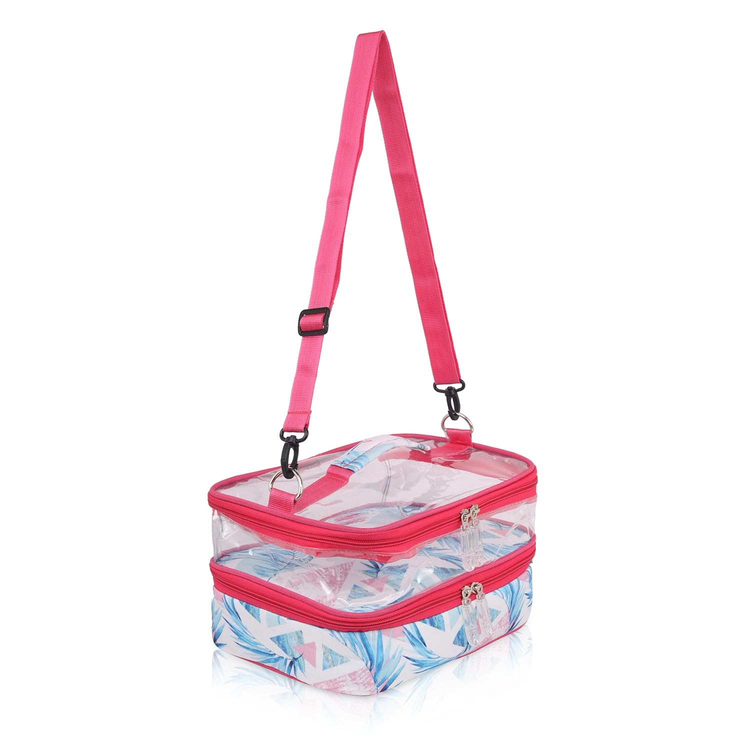 Echo Boomers Flower Printed Large Double-Decker Insulated Lunch Bag with Multi-Compartment Zipper Pockets