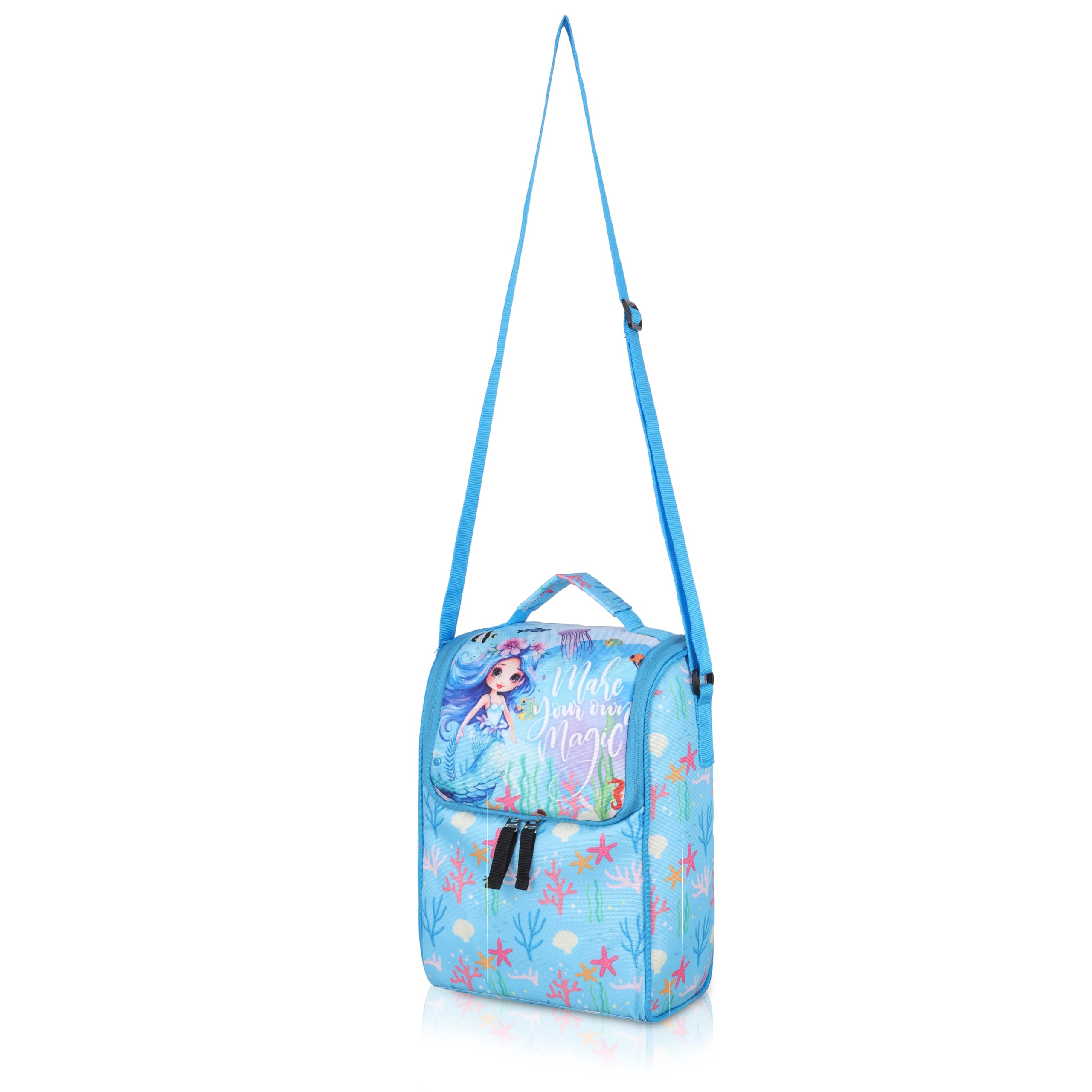 Echo Boomers Mermaid Sky Blue Lunch Bag for Kids | Tiffin Bag with Strap | Mermaid Theme | Ideal for Picnics and School