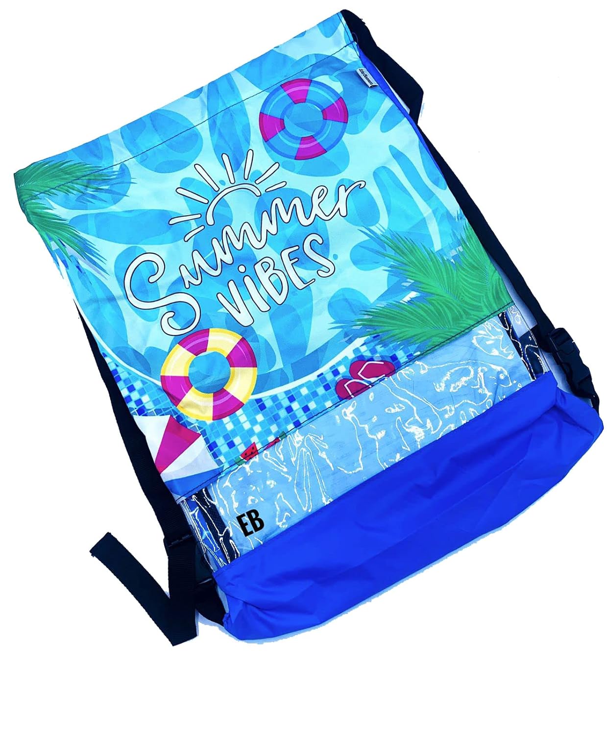 Echo Boomers Blue Summer Vibes Printed Design Daily Casual Outdoor Travel Sports Beach Drawstring Backpack