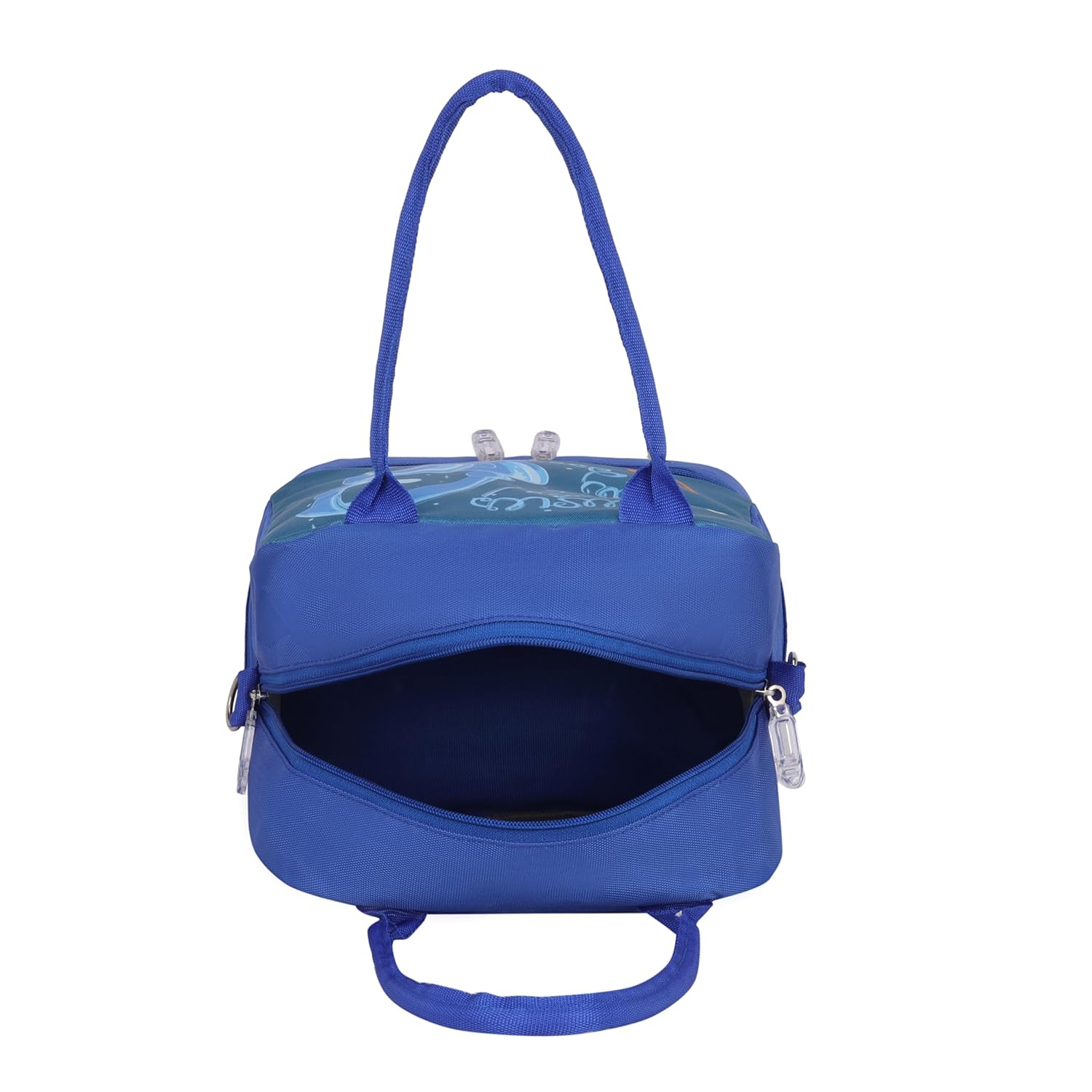 Echo Boomers Double Layer Insulated Tiffin Bag, Blue Music Print & Multi Pockets Spacious Lunch Bag with Long Strap