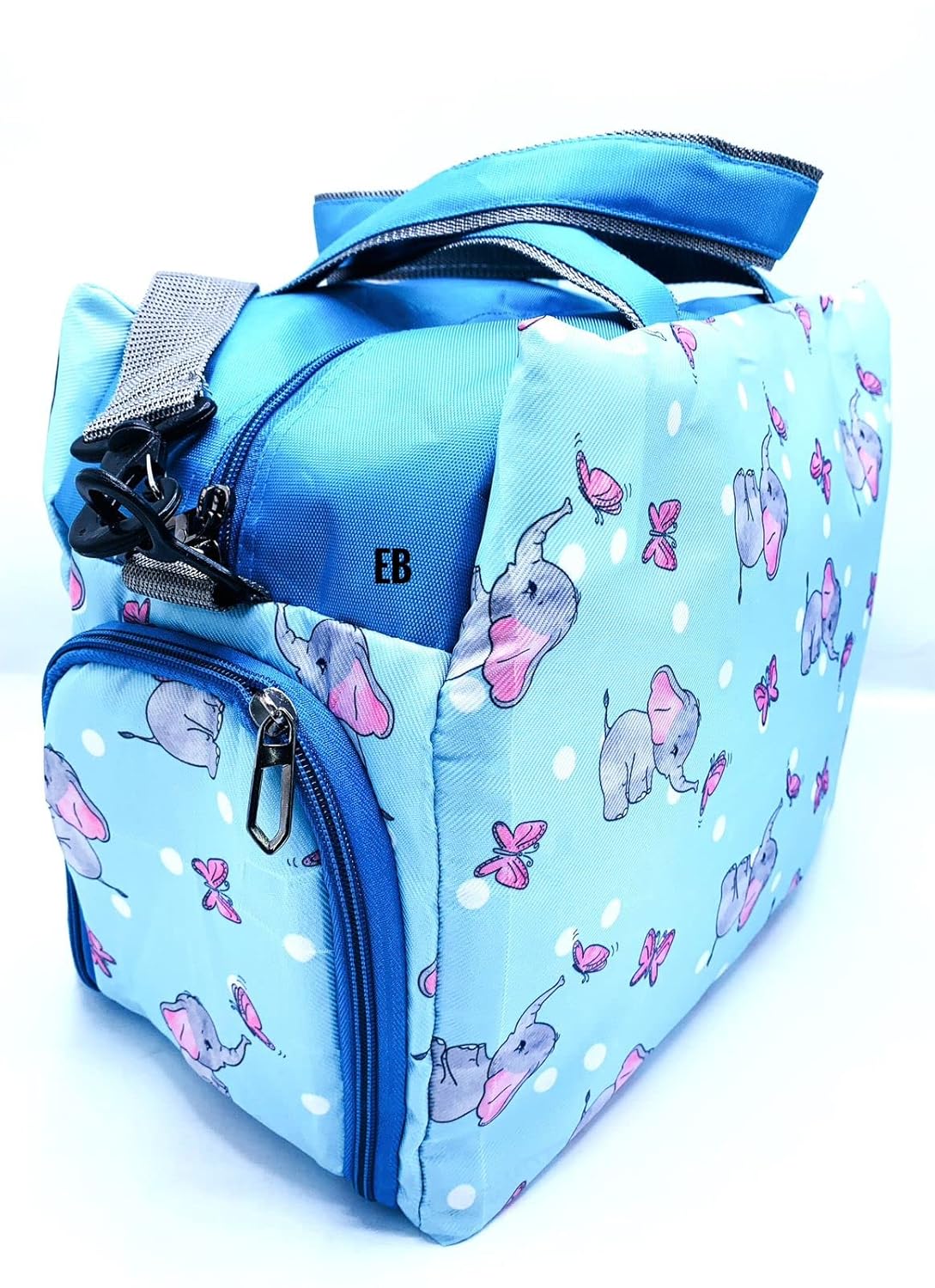 Echo Boomers Blue Elephant Printed Travel Duffle Bag | Multipurpose Sling Bag with Separate Shoe & Laundry Compartment | Perfect for Kids, Men & Women | Lightweight, Durable & Stylish Travel Companion