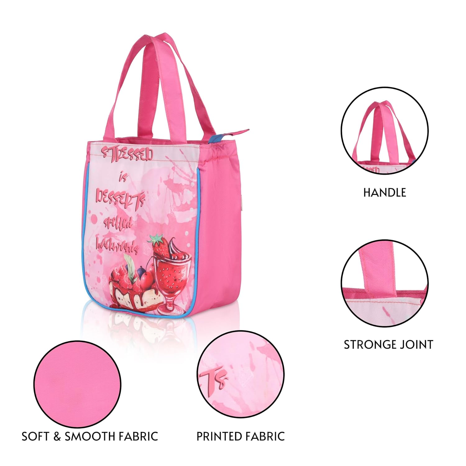 Echo Boomers Pink Desserts Printed Lunch Bag- Insulated, Spacious & Stylish for School, Work, or Outings