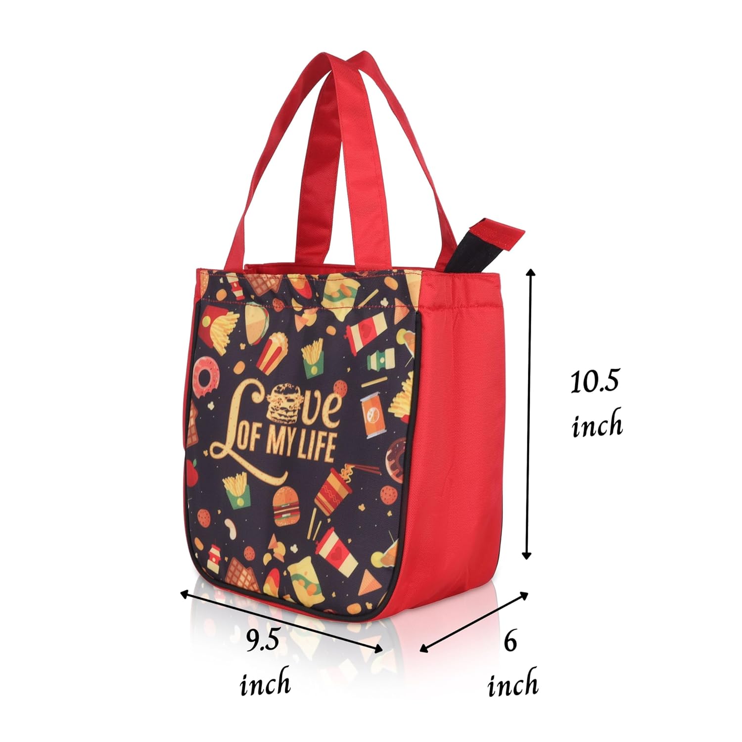 Echo Boomers Red Food Printed Lunch Bag- Insulated, Spacious & Stylish for School, Work, or Outings