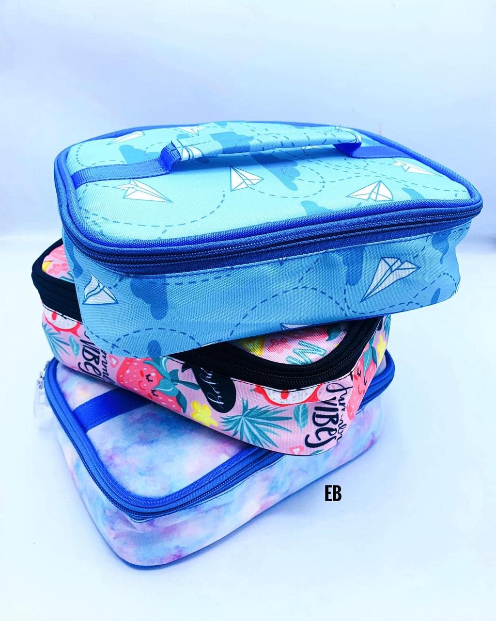 Echo Boomers Blue Camoflage Printed Insulated Tiffin Bento Lunch Medium Bag with Multi Zipper Pockets