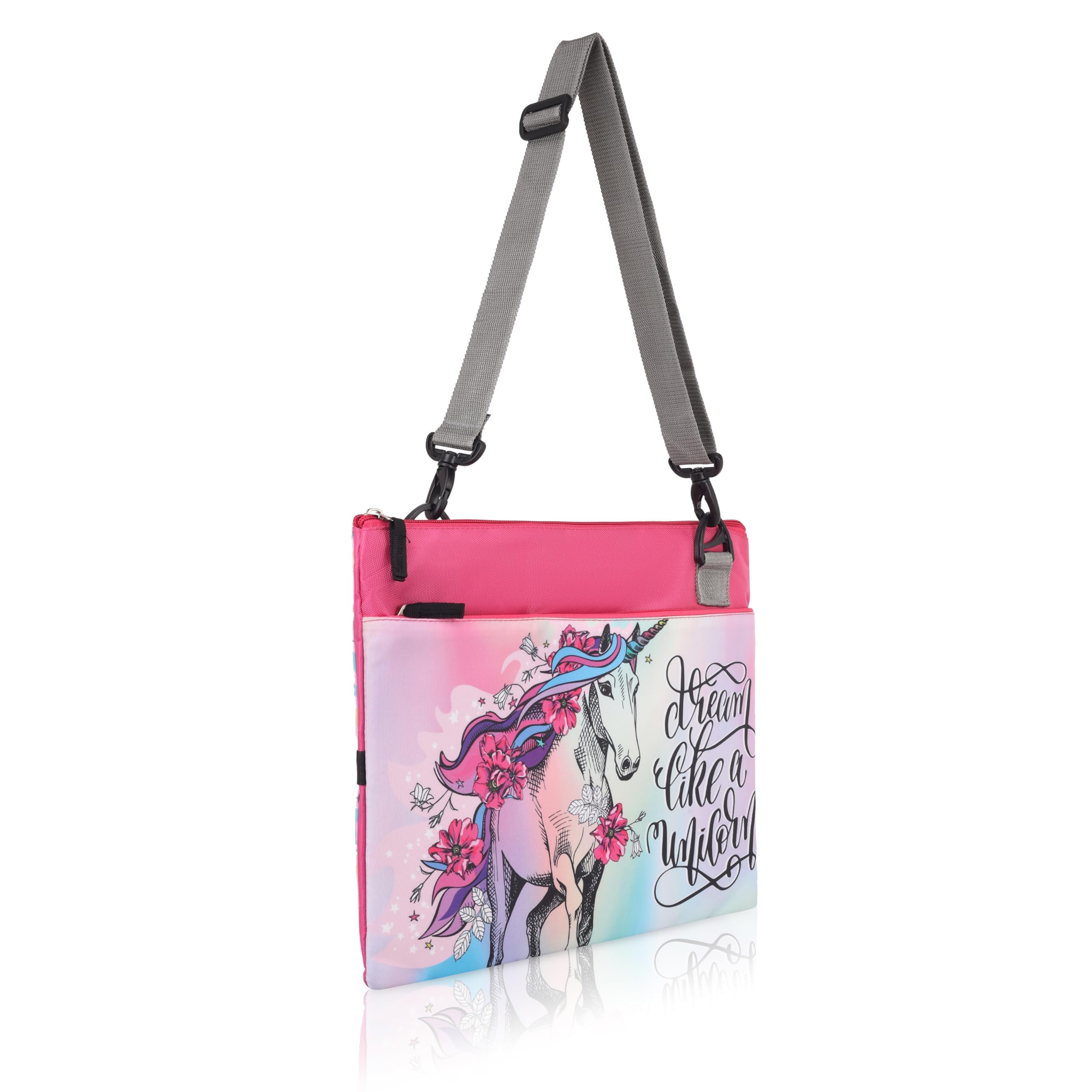 Echo Boomers Unicorn Printed Exam & Activity Sling Bag | 3 Compartments | Cushioned & Detachable Strap | Ideal for Outdoor Travel