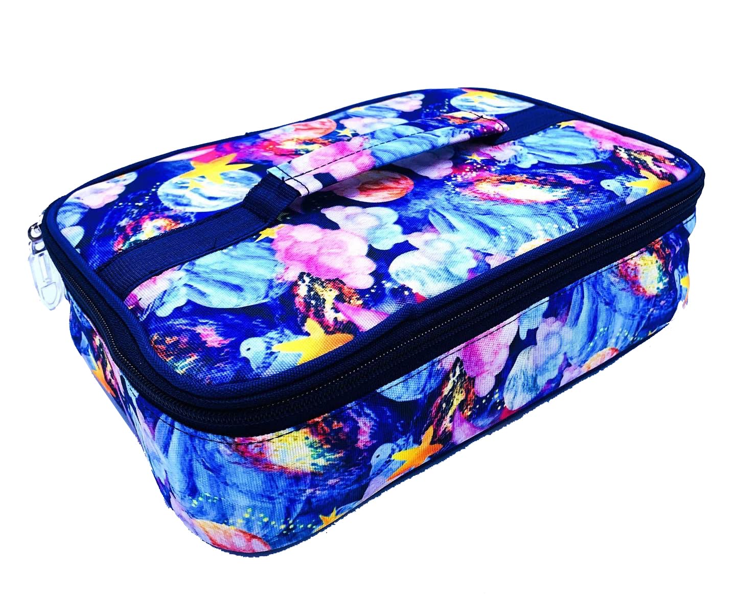 Echo Boomers Blue Floral Printed Insulated Tiffin Bento Lunch Large Bag with Multi Zipper Pockets