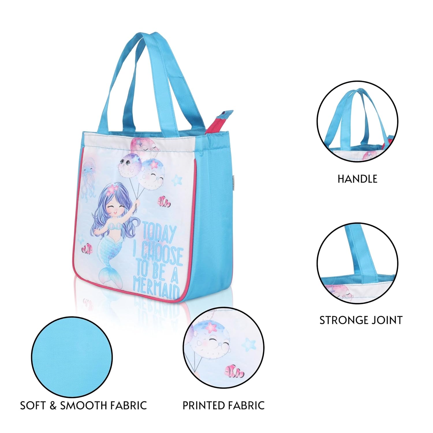 Echo Boomers Blue Mermaid Printed Lunch Bag- Insulated, Spacious & Stylish for School, Work, or Outings