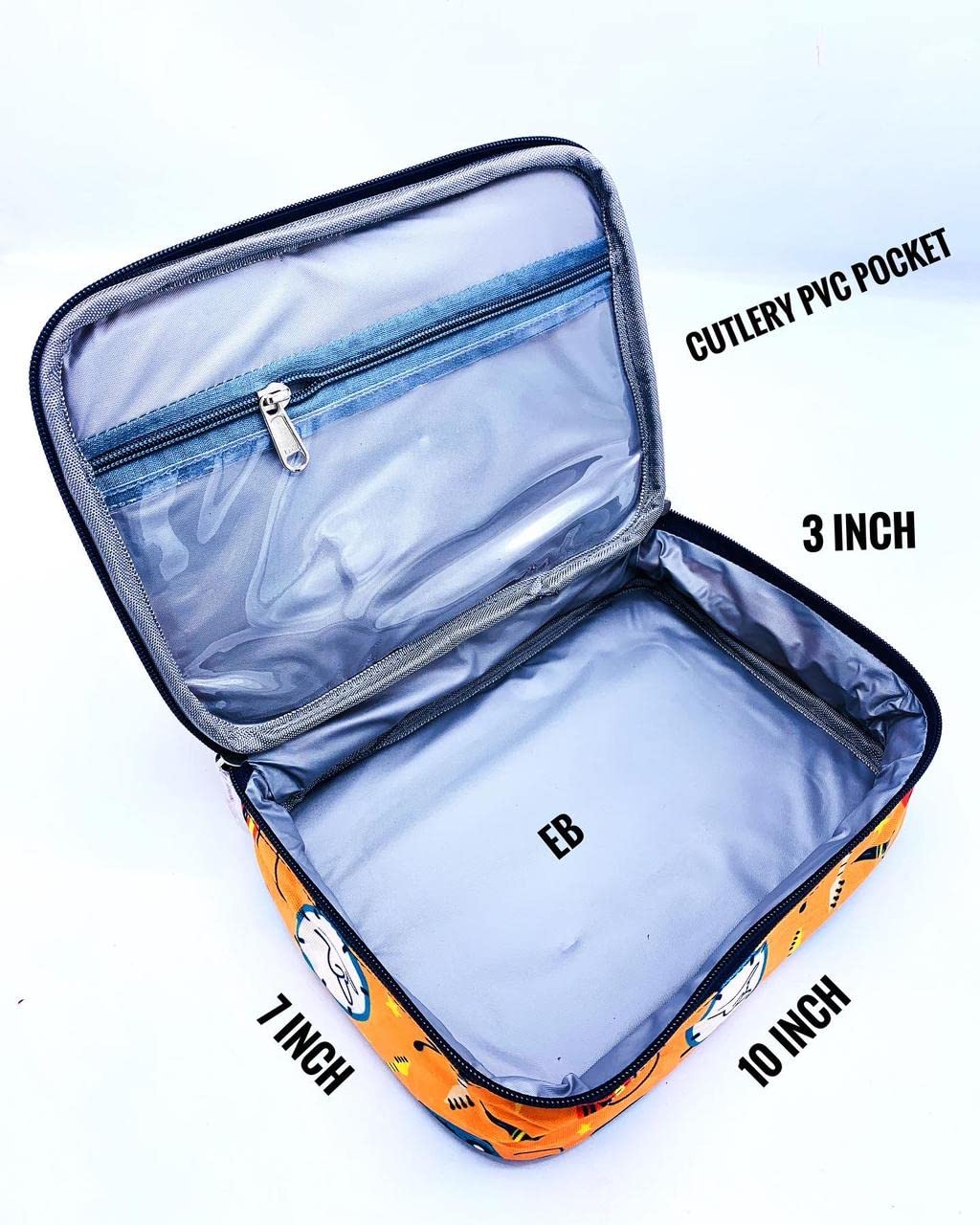 Echo Boomers Blue Plane Printed Insulated Tiffin Bento Lunch Medium Bag with Multi Zipper Pockets