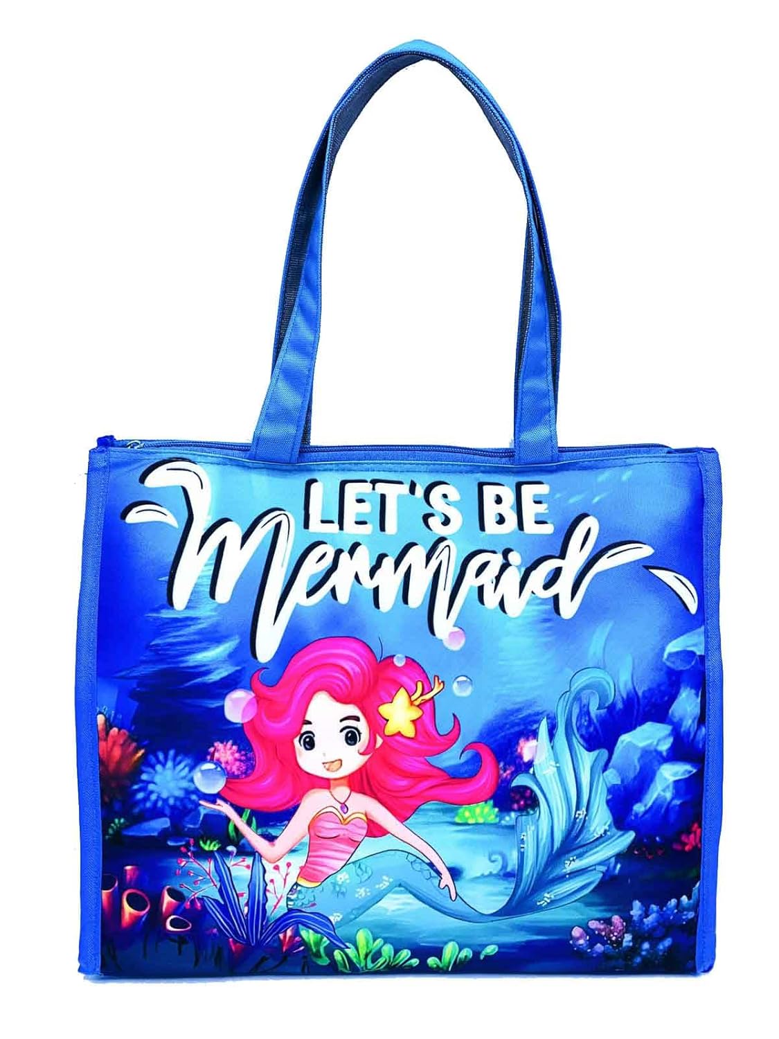 Echo Boomers Blue Mermaid Printed Jumbo Size Drawing/Activity Tote Bag with Multiple Pockets