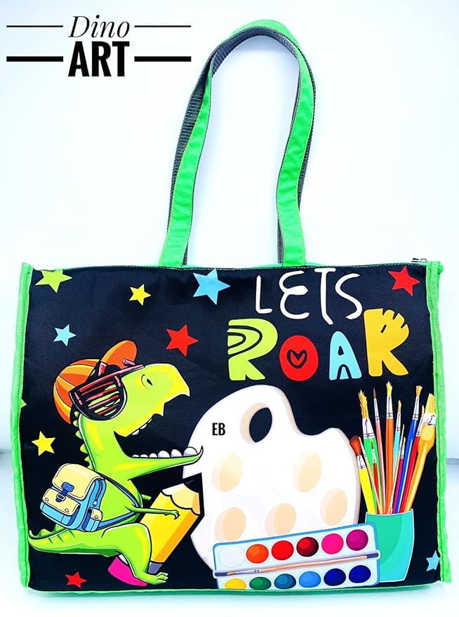 Echo Boomers Dinosaurs Design Print Tote A3 Size Drawing Activity Bag with Multiple Utility Pockets