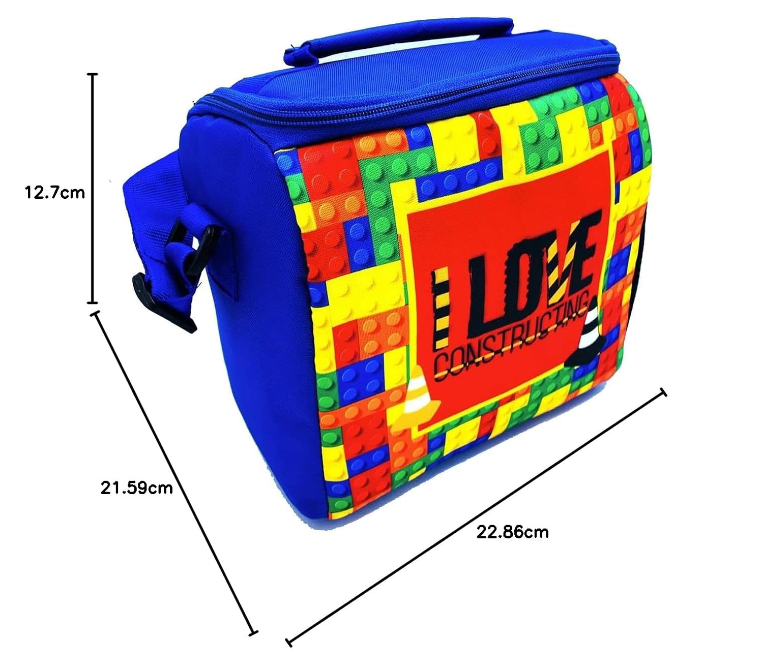 Echo Boomers Lego Printed Insulated Lunch Bag, Tiffin and Food Storage Bag for Work, Students, Office, Picnic, College & School with Bottle Holder & Multiple Zipper Pockets