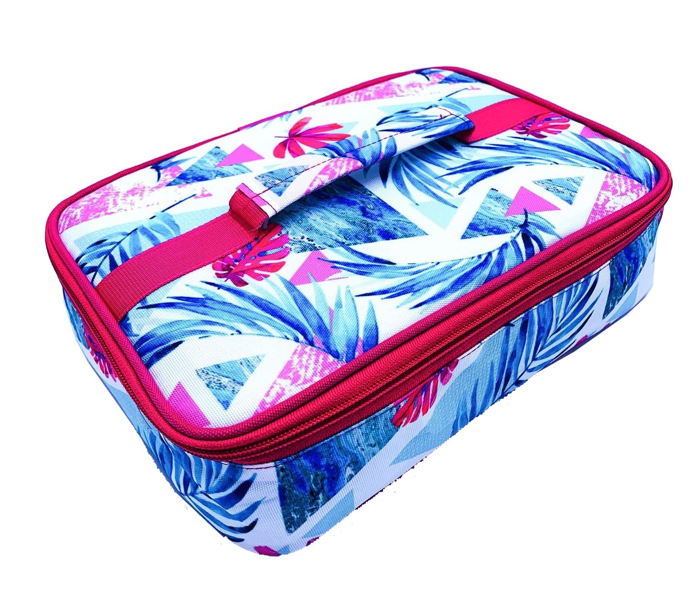 Echo Boomers Pink Forest Printed Insulated Tiffin Bento Lunch Large Bag with Multi Zipper Pockets