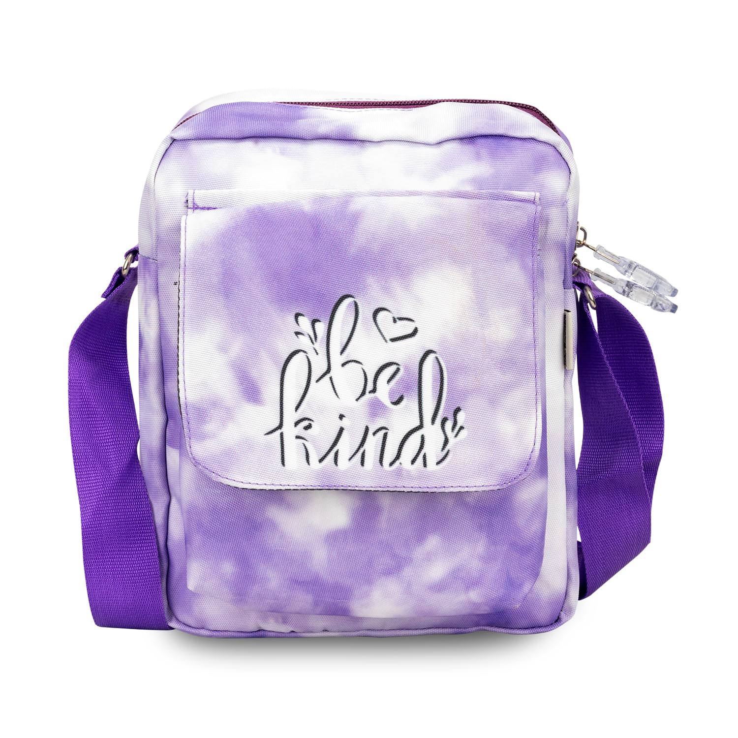 Echo Boomers Tie & Dye Style Purple Colour Multi Pocket Sling Pouch Bag with Detachable Strap