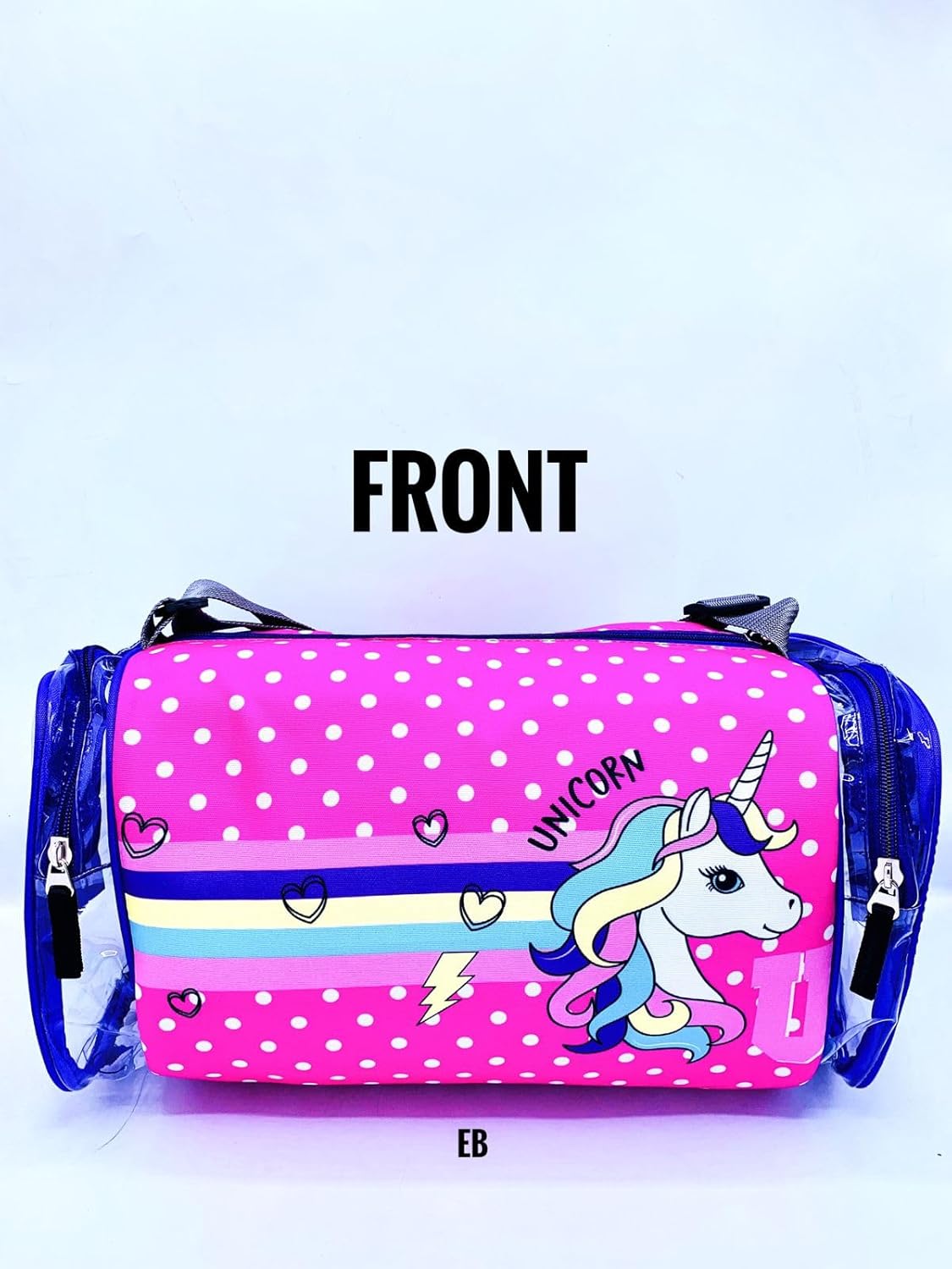 Echo Boomers Pink Unicorn Print Square Travel Duffle Gym Luggage Bag with PVC Side Compartments