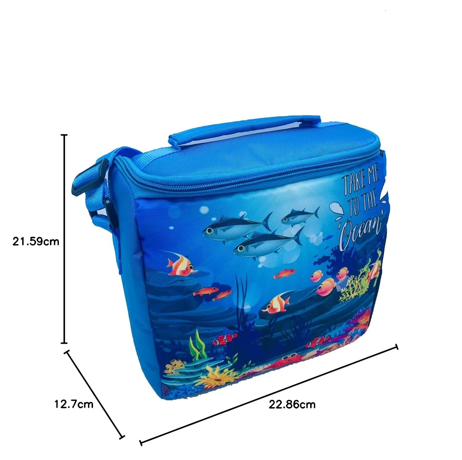 Echo Boomers Ocean Printed Insulated Lunch Bag, Tiffin and Food Storage Bag for Work, Students, Office, Picnic, College & School with Bottle Holder & Multiple Zipper Pockets