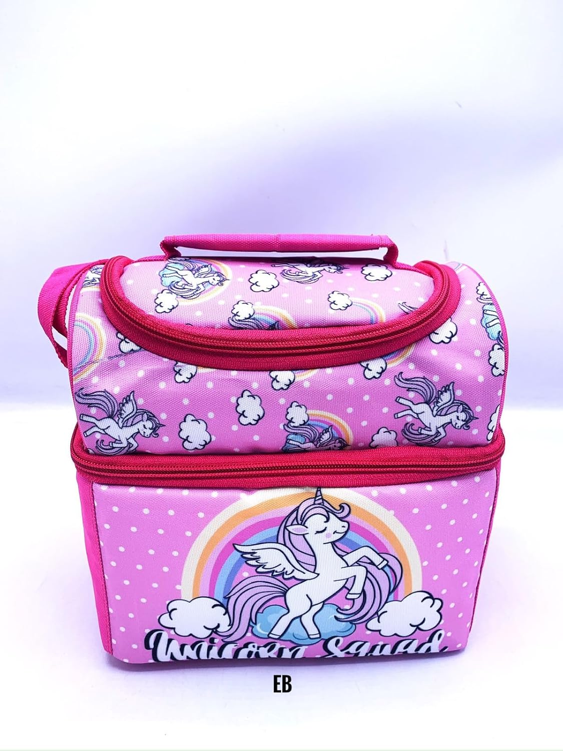 Echo Boomers Pink Unicorn Printed Double Insulated Tiffin Lunch Bag with Multi Zipper Pockets