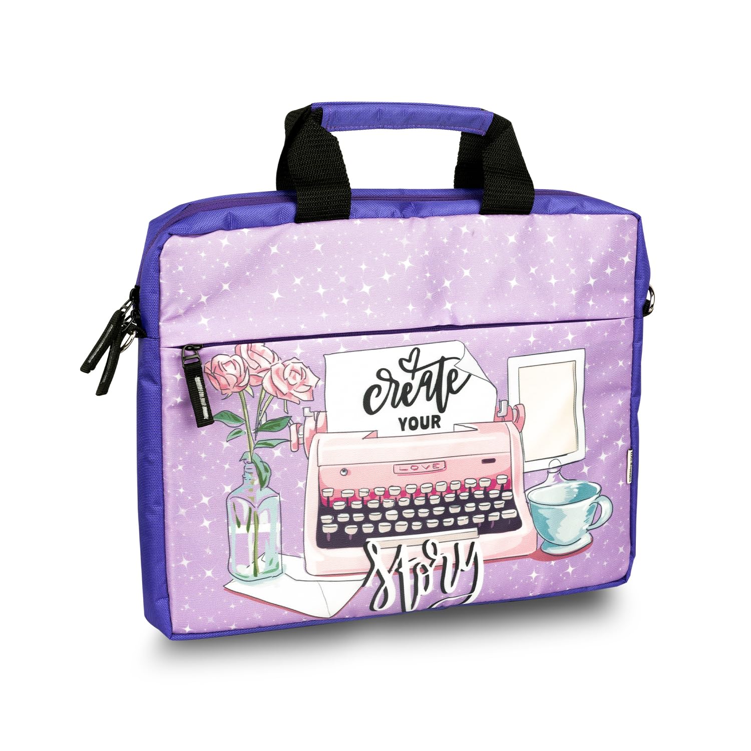 Echo Boomers Love Printed Purple Colour Multi Pocket Sling Laptop Bag with Detachable Strap