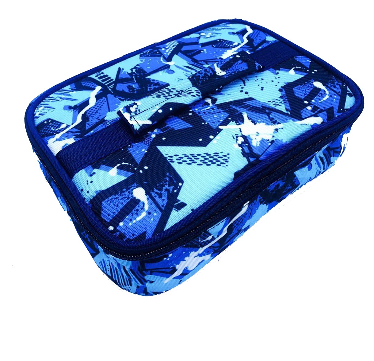 Echo Boomers Blue Camoflage Printed Insulated Tiffin Bento Lunch Medium Bag with Multi Zipper Pockets