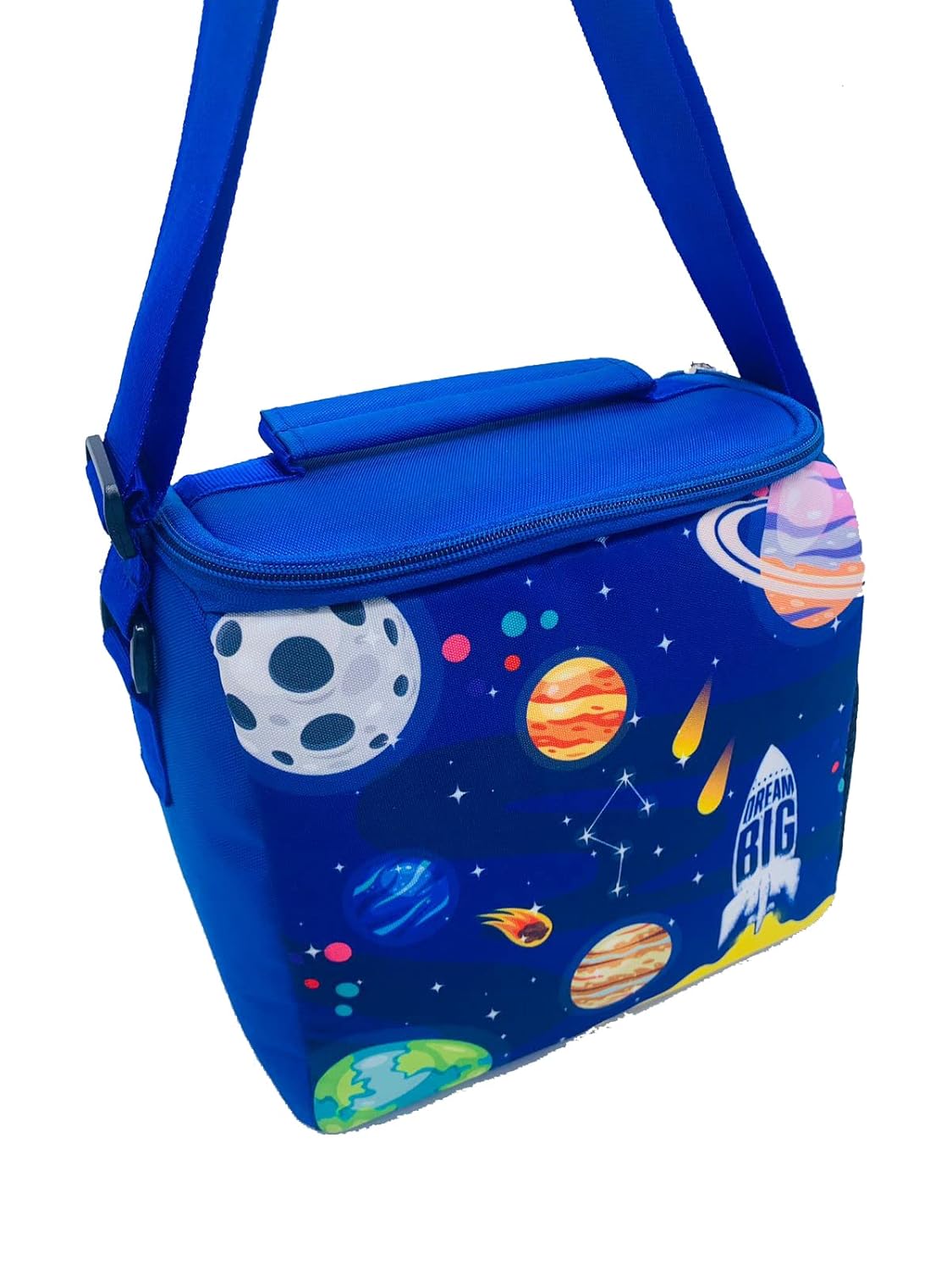 Echo Boomers Space Printed Insulated Lunch Bag & Rolled Dinning TableMat Combo, Tiffin and Food Storage Bag for Work, Students, Office, Picnic, College & School with Multiple Zipper Pockets Blue