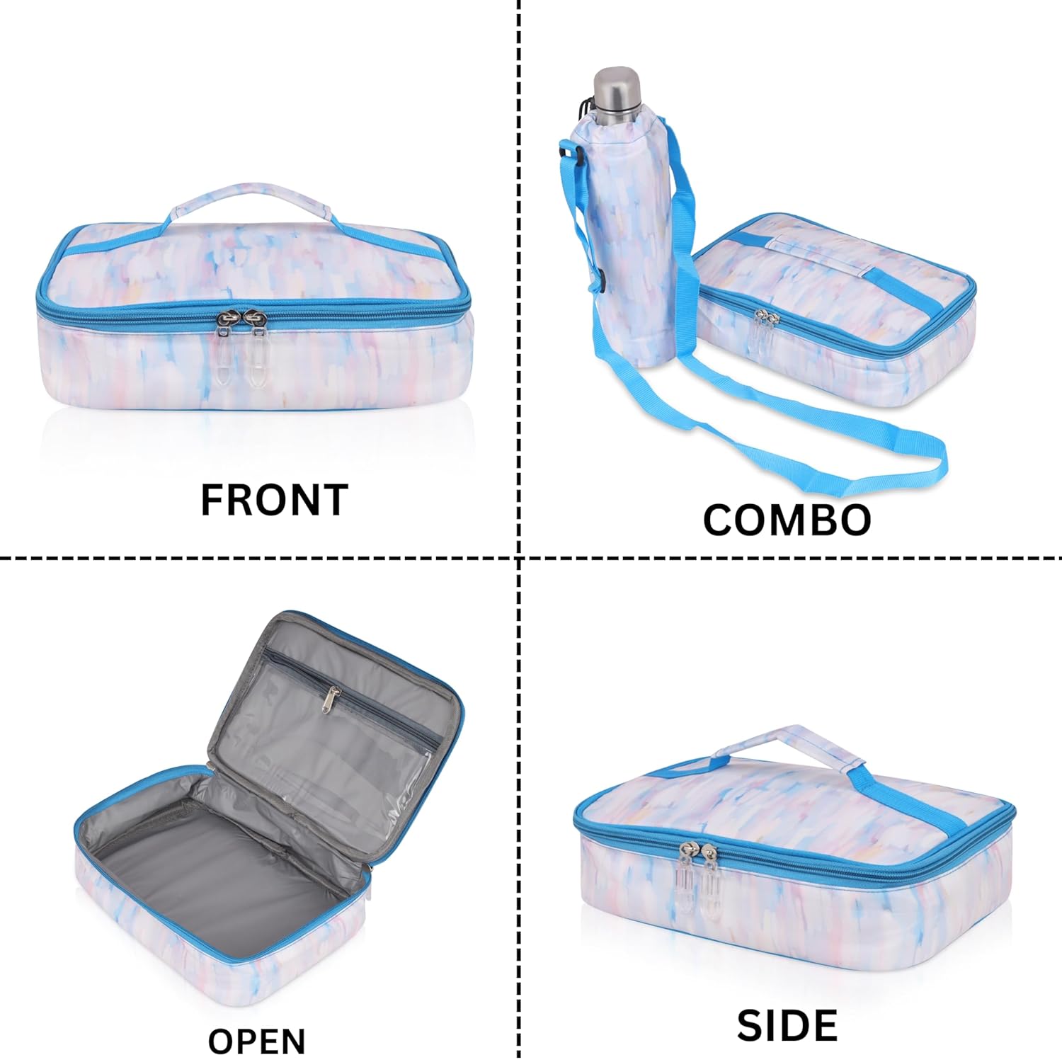 Echo Boomers Solid Small Insulated Lunch Bag with Mesh Compartment & Water Bottle - Sky Blue