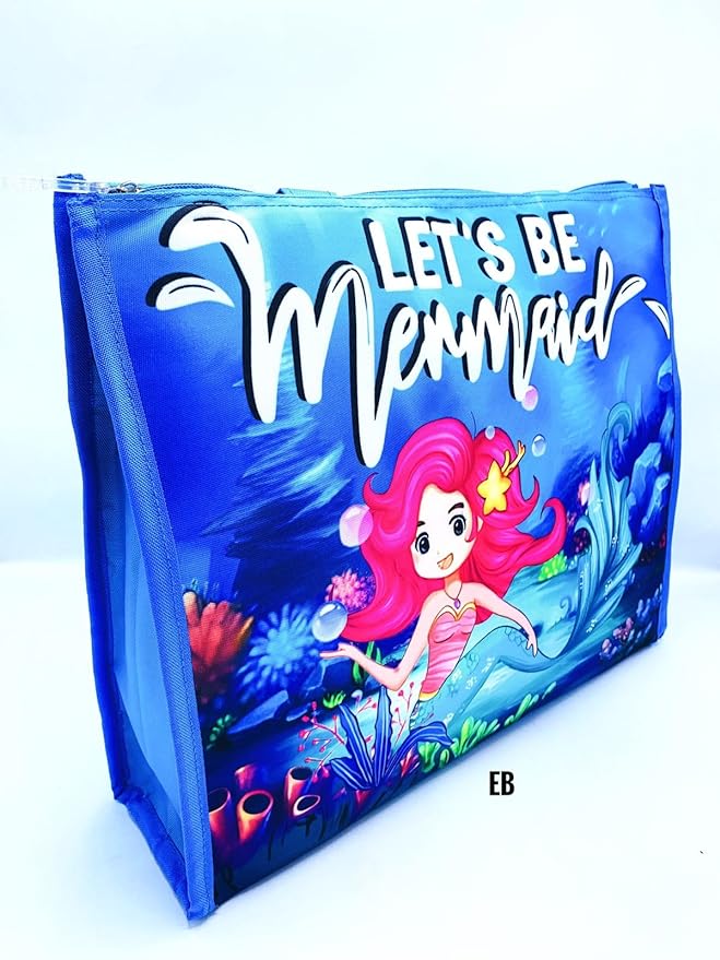 Echo Boomers Blue Mermaid Printed Jumbo Size Drawing/Activity Tote Bag with Multiple Pockets