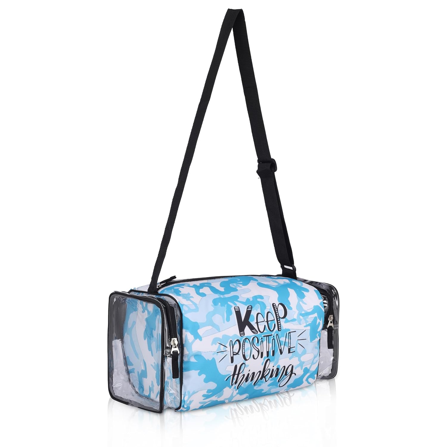 Echo Boomers Blue Camouflage Print Square Travel Duffle Gym Luggage Bag with PVC Side Compartments