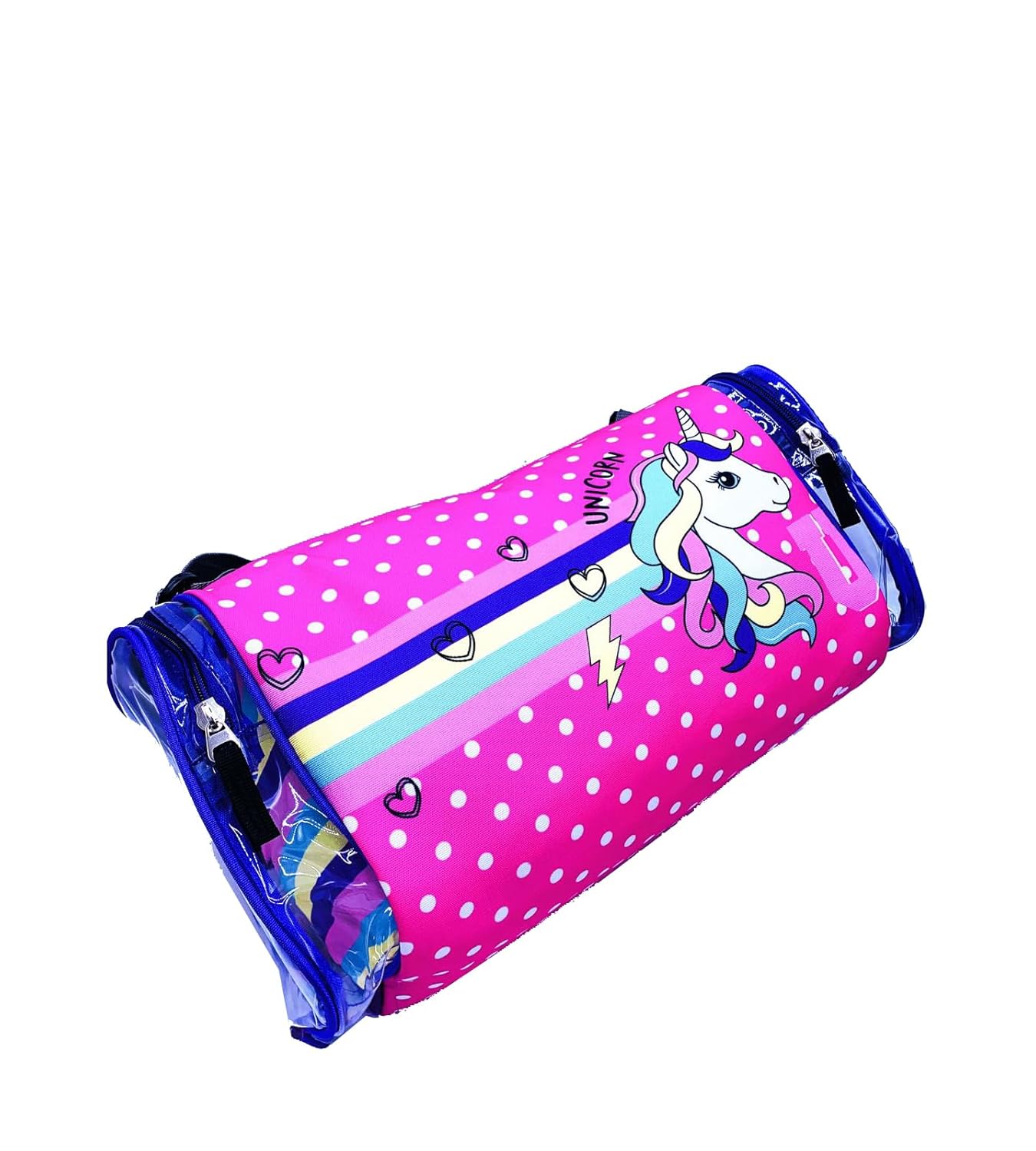 Echo Boomers Pink Unicorn Print Square Travel Duffle Gym Luggage Bag with PVC Side Compartments