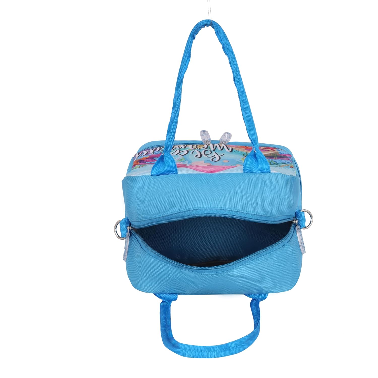 Echo Boomers Double Layer Insulated Tiffin Lunch Bag - Cool Blue Mermaid Print, Multi Pockets & Long Strap