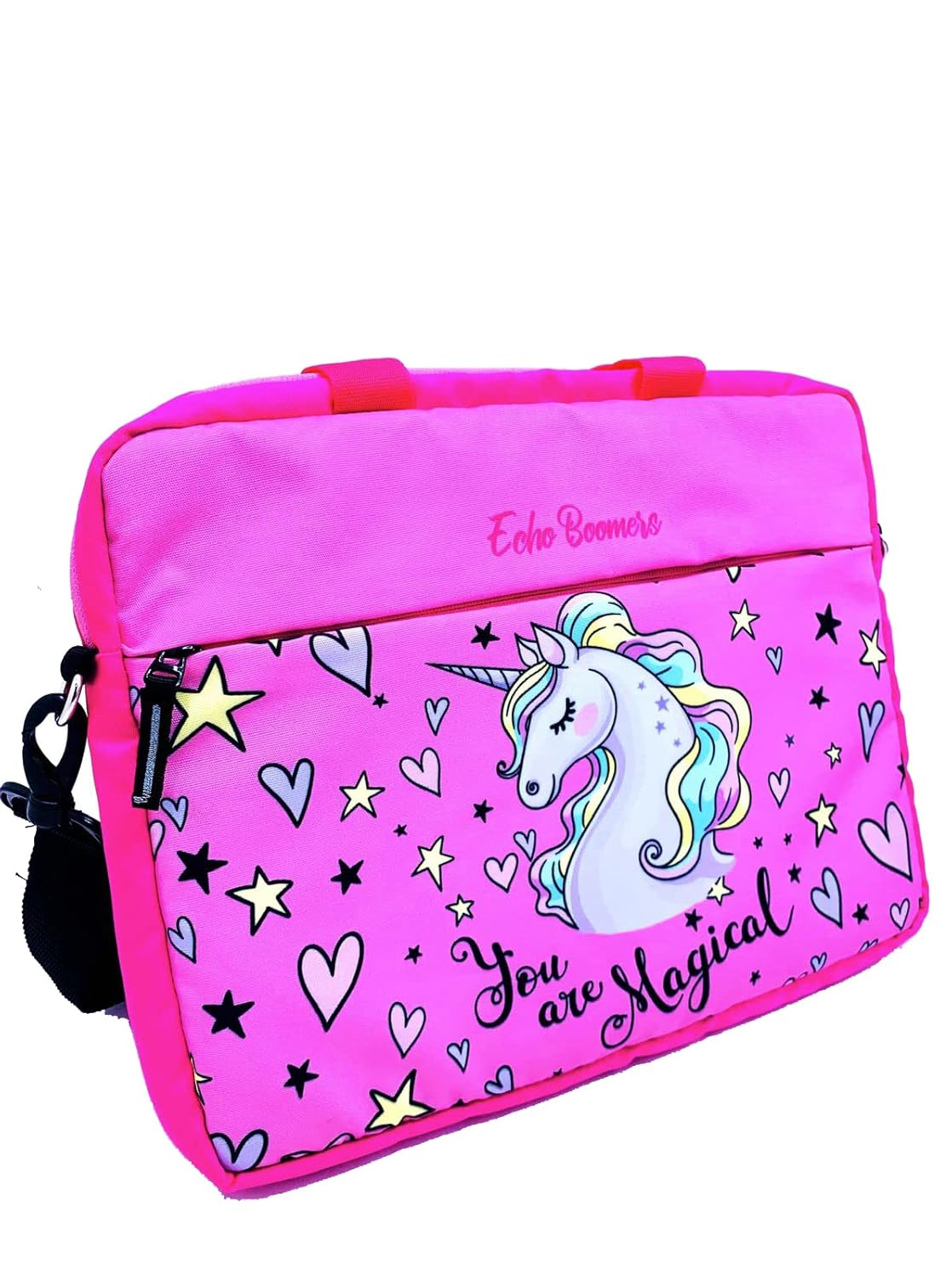 Echo Boomers Pink Unicorn Printed Laptop Sleeve Sling Bag with Detachable Shoulder Strap