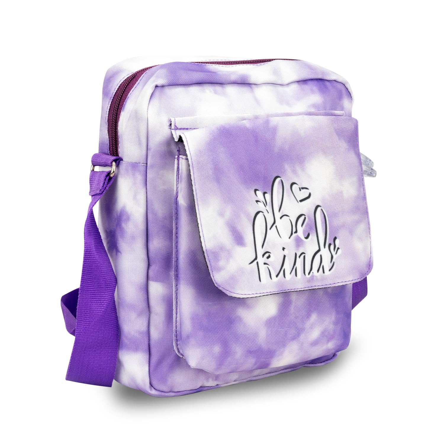 Echo Boomers Tie & Dye Style Purple Colour Multi Pocket Sling Pouch Bag with Detachable Strap