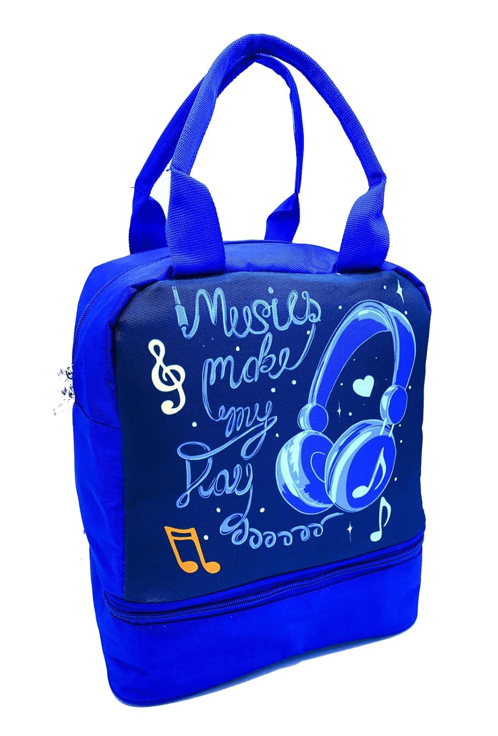 Echo Boomers Music Printed Double Layer Insulated Tiffin Lunch Double Bag with Multi Zipper Pockets