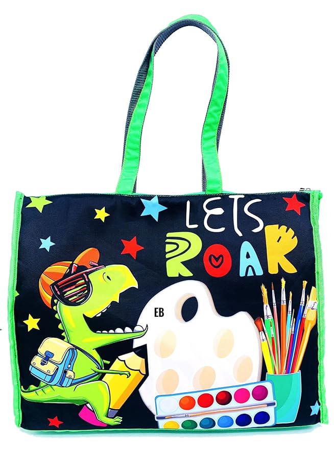 Echo Boomers Dinosaurs Design Print Tote A3 Size Drawing Activity Bag with Multiple Utility Pockets