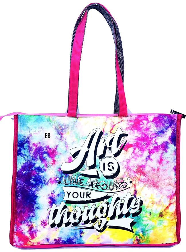 Echo Boomers Tie Dye Design Print Tote A3 Size Drawing Activity Bag with Multiple Utility Pockets