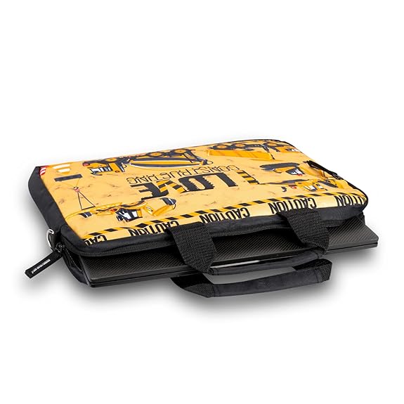 Echo Boomers Construction Printed Yellow Colour Multi Pocket Sling Laptop Bag with Detachable Strap