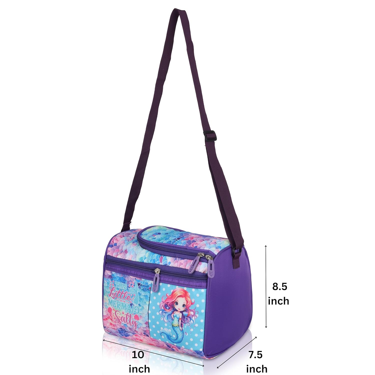 Echo Boomers Little Mermaid Printed Double Insulated Tiffin Lunch Bag with Multi Zipper Pockets - Pink