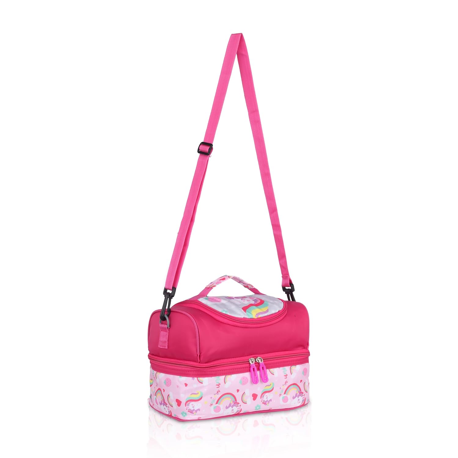 Echo Boomers Pink Unicorn Printed Double Layer Insulated Tiffin Lunch Bag with Detachable Strap