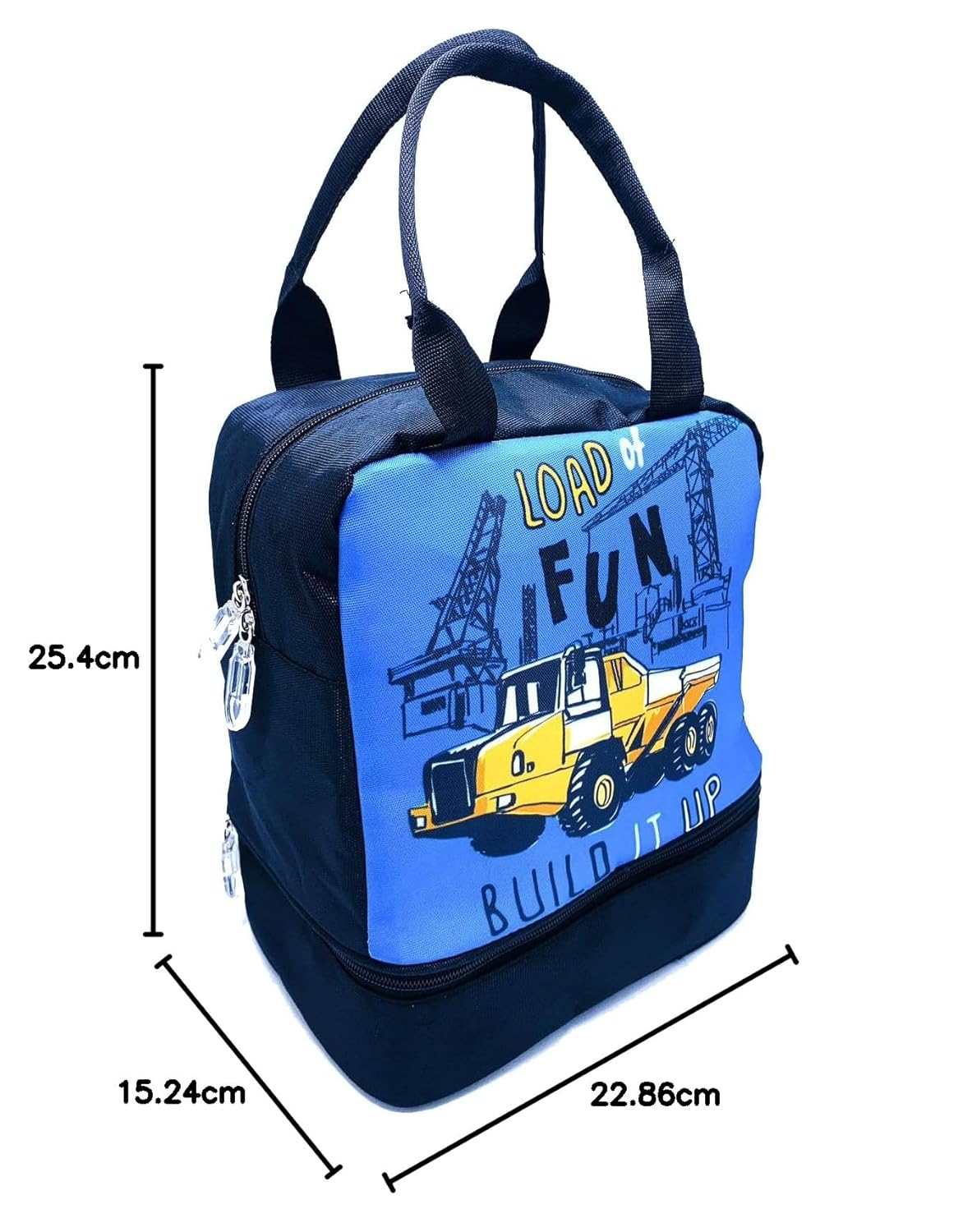 Echo Boomers Blue Cars Printed Double Layer Insulated Tiffin Lunch Double Bag with Multi Zipper Pockets